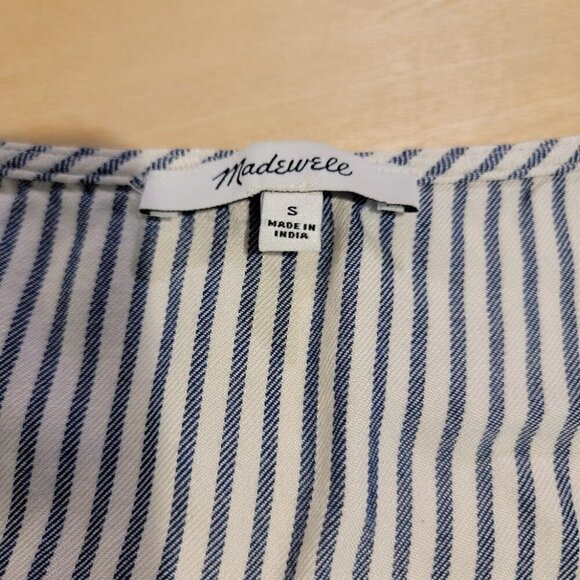 Madewell V-Neckline Tie Front Shirt - White w Blue Stripes - Super Cute! - Picture 3 of 9